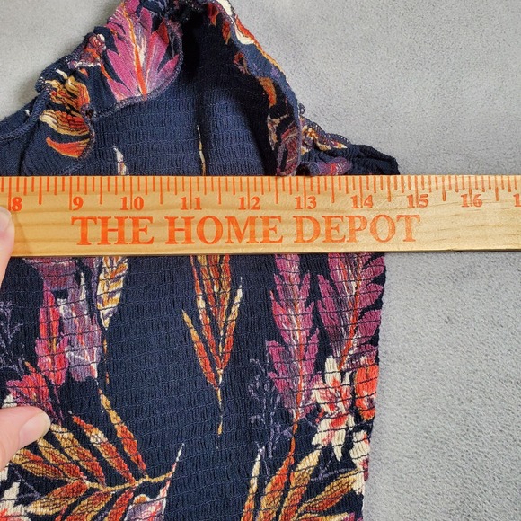 Y2K Babydoll Cami Top S Blue Pink Floral Smocked Ruffle Boho Patrons of‎ Peace - Picture 3 of 7